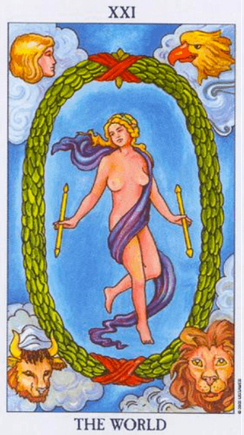 Carta El Loco del tarot Rider-Waite mostrando a un joven caminando al borde de un precipicio con una rosa blanca y un perro a su lado.