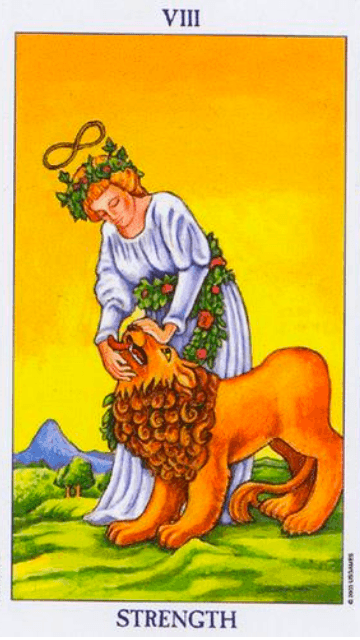 Carta El Loco del tarot Rider-Waite mostrando a un joven caminando al borde de un precipicio con una rosa blanca y un perro a su lado.