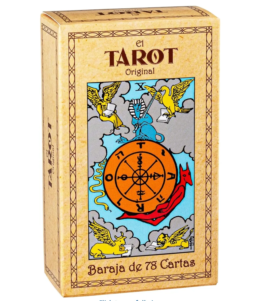 Caja del mazo Tarot Rider Waite sobre fondo blanco.