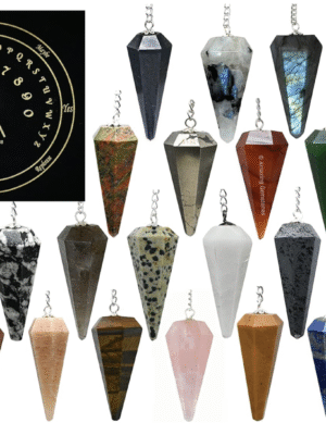 Péndulo de Cristal 11 Piezas – Set Mágico de Gemas Naturales con Tablero de Radiestesia